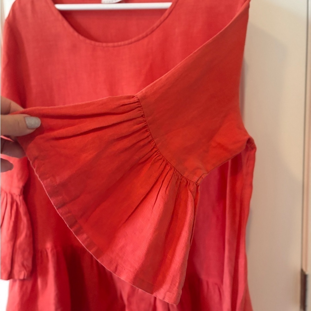 Bryn Walker Womens Flowy Blouse Top Lagenlook 100% Cotton Guazy Red L - Picture 7 of 12
